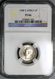 1948 NGC PF 66 South Africa Silver 6 Pence George VI Proof Coin (21012204C)