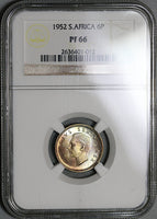 1952 NGC PF 66 South Africa Silver 6 Pence Proof George VI Coin (21012205C)