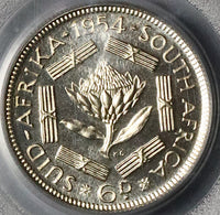 1954 PCGS PR 67 South Africa 6 Pence Gem Proof Protea Flower Silver Coin (23032603C)