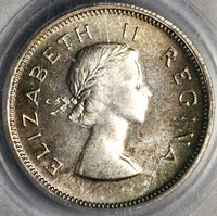 1955 PCGS PR 67 South Africa 6 Pence Gem Proof Protea Flower Silver Coin (23032604C)