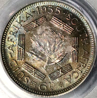 1955 PCGS PR 67 South Africa 6 Pence Gem Proof Protea Flower Silver Coin (23032604C)