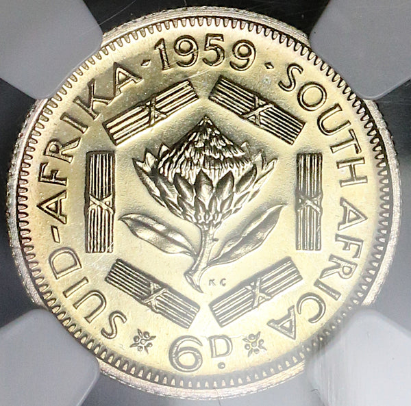 1959 NGC PF 65 South Africa 6 Pence Proof Elizabeth II RARE Coin (22051702C)