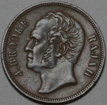 1863 Sarawak 1 Cent Malaysia J Brook Rajah XF Copper Coin (23112501R)