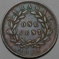 1863 Sarawak 1 Cent Malaysia J Brook Rajah XF Copper Coin (23112501R)
