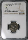 1542 NGC F 12 Mary Queen Scots Scotland Bawbee Thistle Silver Coin (21102702C)