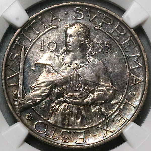 1935 NGC AU 50 San Marino 10 Lire Silver  St. Agatha Coin 30K (22122603C)
