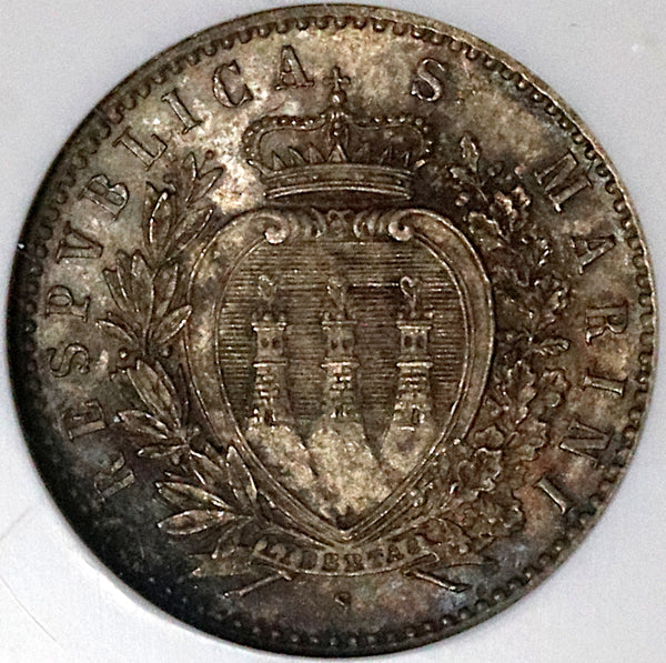 1898 NGC MS 63 San Marino 50 Centesimi Silver Mint State Coin 40K (22012601C)