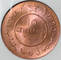 1950 NGC MS 66 Somalia 10 Centesimi Elephant AH 1369 BU Coin (21051503C)