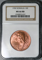1950 NGC MS 66 Somalia 10 Centesimi Elephant AH 1369 BU Coin (21051503C)