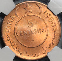 1950 NGC MS 65 Somalia 5 Centesimi Elephant AH 1369 RED BU Coin (21051502C)