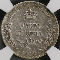 1910 NGC XF 40 Italian Somaliland 1/4 Rupia Italy Colonial Silver Coin (18123003C)