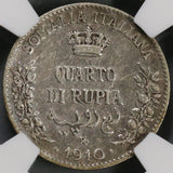 1910 NGC XF 40 Italian Somaliland 1/4 Rupia Italy Colonial Silver Coin (18123003C)