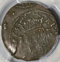1664 PCGS VF 35 Spain 16 Maravedis Double Struck Mint Error Philip IIII Cuenca Coin POP 1/0 (22032602C