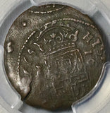 1664 PCGS VF 35 Spain 16 Maravedis Double Struck Mint Error Philip IIII Cuenca Coin POP 1/0 (22032602C