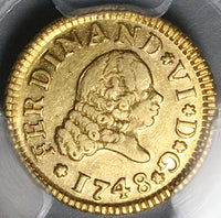 1748 PCGS AU 55 Spain 1/2 Escudo Ferdinand VI Gold Madrid Mint Coin POP 1/0 (23010601C)