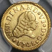 1748 PCGS AU 55 Spain 1/2 Escudo Ferdinand VI Gold Madrid Mint Coin POP 1/0 (23010601C)