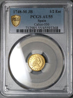 1748 PCGS AU 55 Spain 1/2 Escudo Ferdinand VI Gold Madrid Mint Coin POP 1/0 (23010601C)