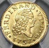 1757 PCGS UNC Spain 1/2 Escudo Ferdinand VI Gold Madrid Mint Coin (22102002C)