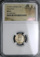 1719-CA NGC MS 63 Spain 1/2 Real Philip V Silver Cuenca Mint State Coin (21080901C)