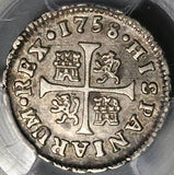 1758-M PCGS AU 50 Spain 1/2 Real Ferdinand VI Madrid Mint Silver Coin POP 1/0 (22120901D)
