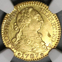 1787-M NGC AU 58 Spain 1 Escudo Charles III Madrid Mint Gold Coin (23011501D)