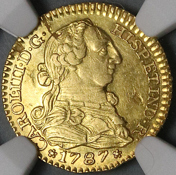 1787-M NGC AU 58 Spain 1 Escudo Charles III Madrid Mint Gold Coin (23011501D)