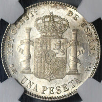 1900 NGC MS 63 Spain 1 Una Peseta Silver Alfonso XIII Coin (21012704C)