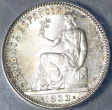 1933 (34) Spain 1 One Un Peseta Silver Pillars ANACS MS 64 Coin (21012401C)