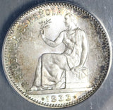 1933 (34) Spain 1 One Un Peseta Silver Pillars ANACS MS 64 Coin (21012401C)