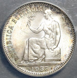 1933 (34) Spain 1 One Un Peseta Silver Pillars ANACS MS 64 Coin (21012401C)