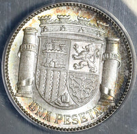 1933 (34) Spain 1 One Un Peseta Silver Pillars ANACS MS 64 Coin (21012401C)