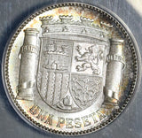 1933 (34) Spain 1 One Un Peseta Silver Pillars ANACS MS 64 Coin (21012401C)
