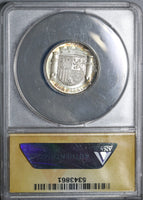 1933 (34) Spain 1 One Un Peseta Silver Pillars ANACS MS 64 Coin (21012401C)