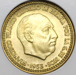 1953(60) NGC MS 66 Spain 1 Peseta Mint State Coin POP 5/0 (20021502C)