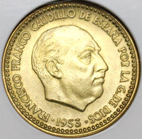1953(60) NGC MS 66 Spain 1 Peseta Mint State Coin POP 5/0 (20021502C)