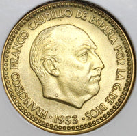 1953(60) NGC MS 66 Spain 1 Peseta Mint State Coin POP 5/0 (20021502C)