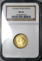 1953(60) NGC MS 66 Spain 1 Peseta Mint State Coin POP 5/0 (20021502C)