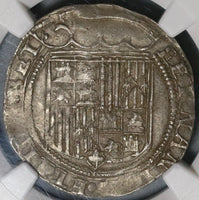 1474 NGC AU 53 Spain Ferdinand Isabella 1 Real Columbus Seville Mint Hammered Silver Coin (20012403C)