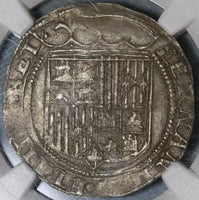 1474 NGC AU 53 Spain Ferdinand Isabella 1 Real Columbus Seville Mint Hammered Silver Coin (20012403C)