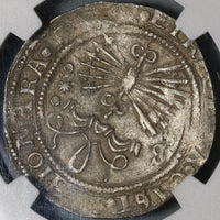1474 NGC AU 53 Spain Ferdinand Isabella 1 Real Columbus Seville Mint Hammered Silver Coin (20012403C)