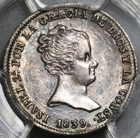 1839-M PCGS AU 58 Spain 1 Real Isabel 2 Madrid Silver Coin POP 1/0 Die Clash Error (20011102C)