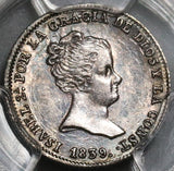 1839-M PCGS AU 58 Spain 1 Real Isabel 2 Madrid Silver Coin POP 1/0 Die Clash Error (20011102C)