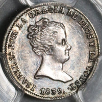 1839-M PCGS AU 58 Spain 1 Real Isabel 2 Madrid Silver Coin POP 1/0 Die Clash Error (20011102C)
