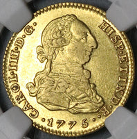 1775-M NGC AU 55 Spain Gold 2 Escudos Charles III Madrid Mint Coin (22042301C)