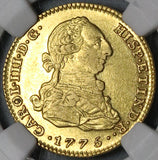 1775-M NGC AU 55 Spain Gold 2 Escudos Charles III Madrid Mint Coin (22042301C)