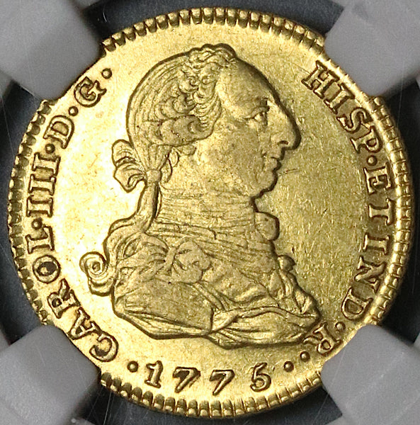 1775-M NGC AU 55 Spain Gold 2 Escudos Charles III Madrid Mint Coin (22042301C)