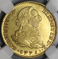1775-M NGC AU 55 Spain Gold 2 Escudos Charles III Madrid Mint Coin (22042301C)