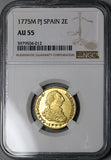 1775-M NGC AU 55 Spain Gold 2 Escudos Charles III Madrid Mint Coin (22042301C)