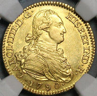 1790 NGC AU 55 Spain 2 Escudos Charles IV Madrid Gold Coin (22103101D)