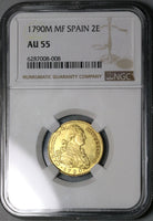 1790 NGC AU 55 Spain 2 Escudos Charles IV Madrid Gold Coin (22103101D)